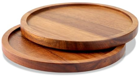 WLWNWFT 2X Deko Tablett aus Akazienholz, Holz Tablett Rund 20 cm, Serviertablett Servierplatte runde Deko-Tabletts für Snacks, Käse, Wurst, Tee, Kerzen