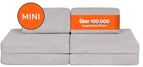 Funzy Mini Spielsofa für Kinder - Unser Mini für kreatives Spielen, Modulare Spielcouch, Waschbarer Bezug, Robust und Langlebig, Oeko-TEX 100 Zertifiziert mit 3 Jahren Garantie, Cord Koala Grau