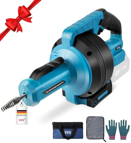 VKE 21v Akku-Rohrreinigungsspirale,7M,610 U/min, Geeignet für 20–75 mm Rohre,Kompatibel mit 21V Akku, Spirale Abfluss Rohrreinigung Verwendet für Abwasserkanäle, Toiletten, Waschbecken(ohne Akku)