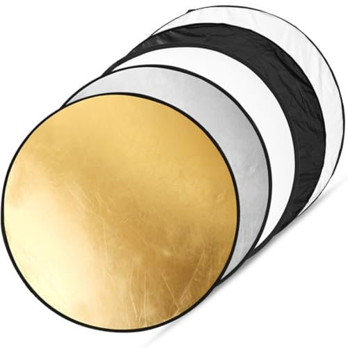 Juego de Reflectores 5 en 1, 60CM Reflector Plegable con Soporte, Luz Multidisco Redondo, Traslucent, Plata, Oro, Blanco y Negro para Fotografía, Iluminación de Estudio