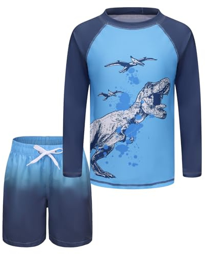 Maillot de Bain Garcon 2 pièces Tshirt UV Enfant à Manches Longues Haut de Bain Anti UV Garcon Short de Bain Garcon Enfant pour Surf Natation Piscine Plage 5-16 Ans