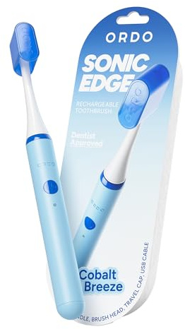 ORDO Sonic Edge Rechargeable Electric Toothbrush for Adults, Compact Sonic Toothbrush with USB-C, 6+ Weeks Battery, Travel Cap, 1 Brush Head & Cable (Cobalt Breeze)