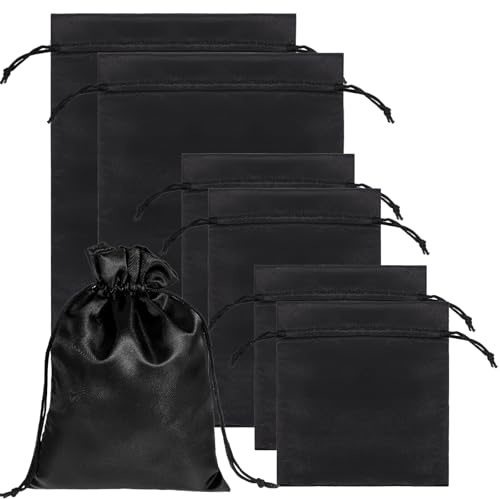 Soft Satin Drawstring Pouch, 6 Pcs Adjustable Jewellery Gift Bag Storage Soft Storage Bags Adult Toy Storage-Bags for Women Men Couples Toy Underwear Cosmetic Sunglasses Travel Camping(3 Sizes Black)