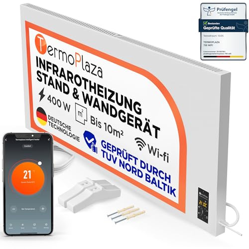 TermoPlaza WLAN Infrarotheizung mit Thermostat 400 W bis 10 m² | Intelligente Infrarot Wandheizung & Standgerät | Energiesparende Infrarot Elektroheizung & Konvektor Heizung für Zuhause und Badezimmer