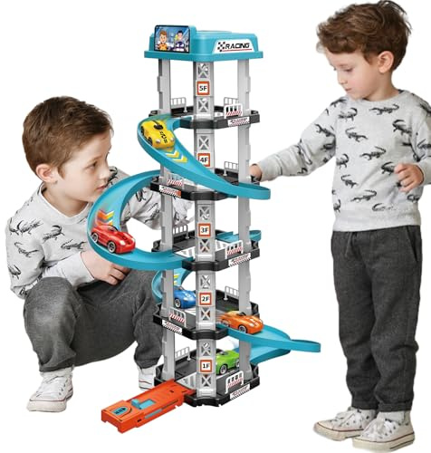 Garage Car Track Playset, Racing Car Ramp Vehicle Assembly Interactive Toy, Multi Storey Large Ca-r Track Spiral Parking Garage Toy, Preschool Educational Traffic Toys for Girls Boys Children