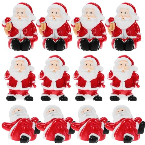 Toyvian 12pcs Christmas Miniature Resin Santa Claus Ornaments for Crafts, Home Decor, Holiday Crafts, And Micro Landscapes