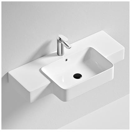 Lavabo de baño pequeño de pared – Lavabo de cerámica para balcón y uso al aire libre con accesorios – Solución de tocador de lavabo que ahorra espacio