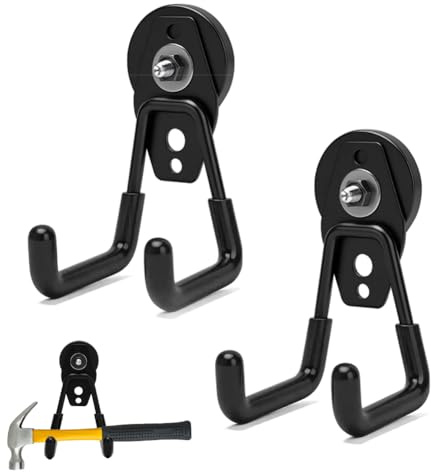 Magnethaken Extra Stark 66mm, 2 Stück Magnetische Haken, Anti-Rutsch-Beschichtung, Starke Magnete mit Haken Heavy Duty, robuste große Magnet Garagehaken Doppelhaken zum Aufhängen Werkzeuge (Schwarz)