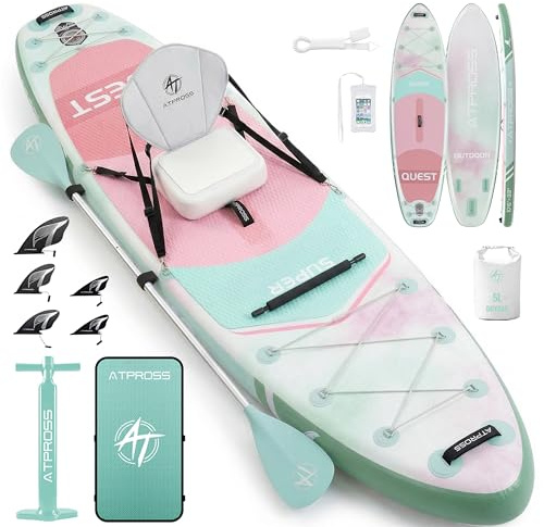 ATPROSS 366 x 92 cm Tabla de Paddle Surf, Carga 240 kg | Extra Ancha y Estable, Incluye Asiento de Kayak y Accesorios, para 2 Personas, Yoga, Pesca y Surf