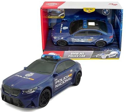 Dickie Toys BMW M5 Policía Nacional 15 cm Luces y Sonido, Coche Policía1:36 con Sistema de Fricción, Vehículo Oficial de Policía Nacional, 3 Años (203712037SI2)