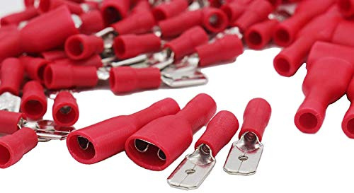 Grapelet Kabelschuhe x 100 - Flachstecker Rot x 50 / Flachsteckhülsen Rot x 50 - Steckmaß 6,3 mm, Quetschverbinder, Isolierte - Für Kfz, Elektronik und Hobby