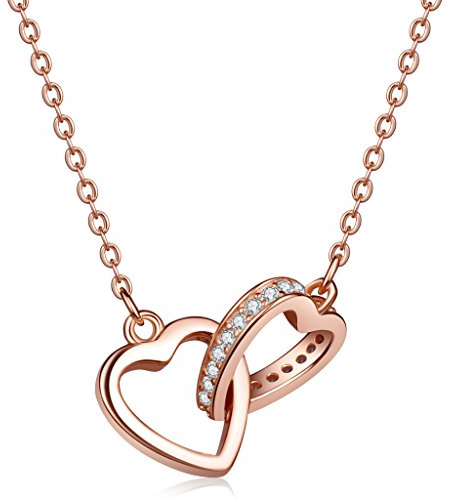 Infinite U Collier pendentif femme en argent 925 deux cœur orné zircon bijou de la clavicule couleur d'or rose