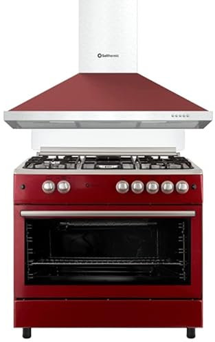 PACK SOLTHERMIC COCINA F9L50G2 ROJA PANORAMICA Y CAMPANA DE 90 8924 (5 FUEGOS Y HORNO PANORAMICO/GAS BUTANO Y GAS CIUDAD/ENTREGA A DOMICILIO Y RETIRADA DEL USADO GRATIS/ALTA GAMA