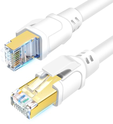 DDMALL CAT 8 LAN Kabel 12 Meter, Hochgeschwindigkeit F/FTP Netzwerkkabel 40Gbps 2000MHz LAN Ethernet Kabel mit Vergoldetem RJ45 für Router, Modem, Gaming (12 m, weiß)