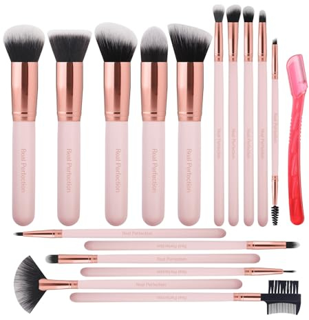 Real Perfection 16pcs Makeup Brushes Set with 1 Eyebrow Razor Premium Synthetic Foundation Blending Face Powder Eye Shadow Concealer Make Up Brushes Tool Kit