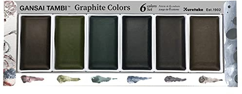 Kuretake GANSAI TAMBI GRAPHITE COLORS, 6 colors set, Watercolor paint for Professional, for artists and crafters,Illustrations, Drawing, Lettering, Made in Japan