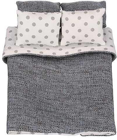 1:12 Scale Dollhouse Bedding Set for 6-Inch Dolls, 5-Piece Comforter, Pillows & Blanket, Realistic Mini Bedroom Accessories