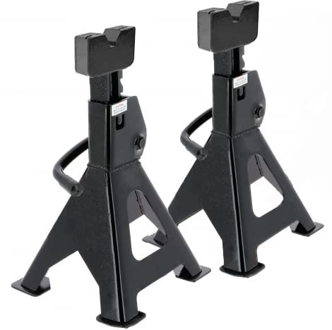 JOMAFA Caballetes mecanicos 3 toneladas NEGRO (2 unidades = 6 toneladas) con TACO DE GOMA PROTECTOR INCLUIDO, 2 unidades/gatos estabilizadores para apoyar el vehiculo