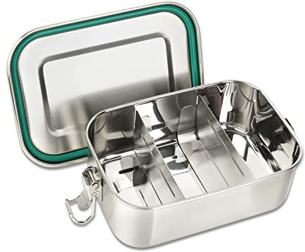 Schramm® Brotdose aus Edelstahl wählbar 800, 1200, 1400, 1700 oder 2200ml Lunchbox mit Fächern inkl. 2 Stück Trennwänden Metalldose mit Schnapverschluss, Größe:800 ml