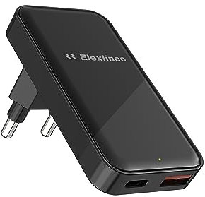 USB C Ladegerät 35W, Elexlinco 2-Port Schnell Kompakt USB C Netzteil, PD 3.0 Power Adapter Ladestecker Kompatibel für iPhone, iPad, Samsung Galaxy, HTC, Motorola, LG und Viele Mehr (Schwarz)
