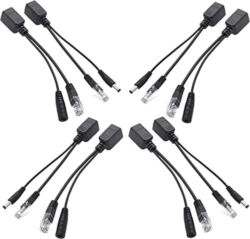 CTXSumTec Kit de inyector y divisor PoE pasivo de 4 pares con conector adaptador DC Powerline de 5,5 x 2,1 mm para cámara de seguridad IP 10/100 Mbps red