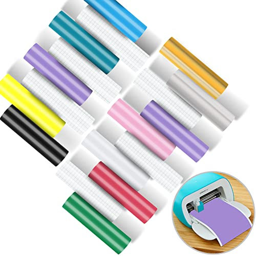 Smart Vinyl Permanent für Cricut Joy 12 Stück Vinyl Plotter Film 14x30.5cm Plotterfolie Selbstklebend mit 6 Transferfolie Plotter Set für DIY Tassen, Autos, Banner, Dekoration