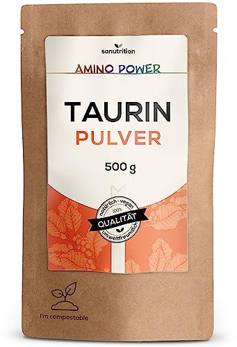 Taurin Pulver | 500 g Beutel | 100% reiner Wirkstoff | Qualität aus Österreich | laborgeprüft | vegan | Sanutrition
