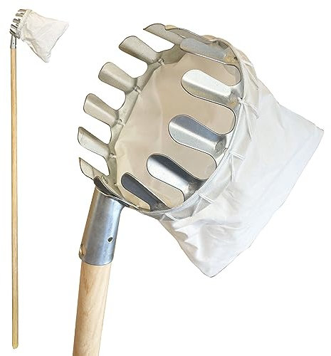 Fruit Picker with 120cm Long Wooden Handle for Picking Fruit - Apple Picker with Concave Teeth - Effortless Harvesting of Fresh Apples, Oranges, Figs, Pear, Peaches etc