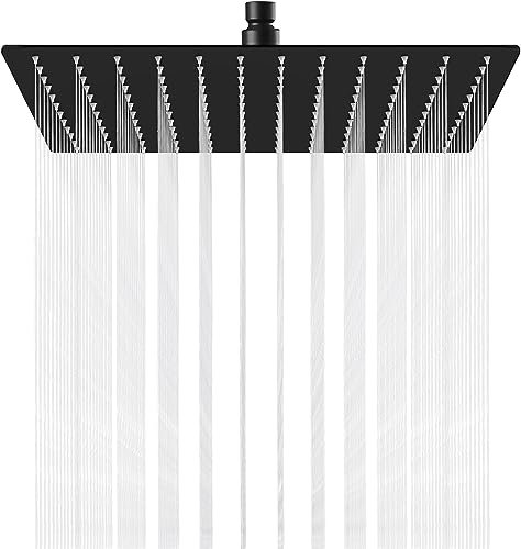 Rainfall Shower Head, AUGIRKI Square 12 inch Large Overhead Fixed Rain Showerhead with Angle Adjustment, Stainless Steel 304 with Matte Black - Standard Fitting, Easy Replacement