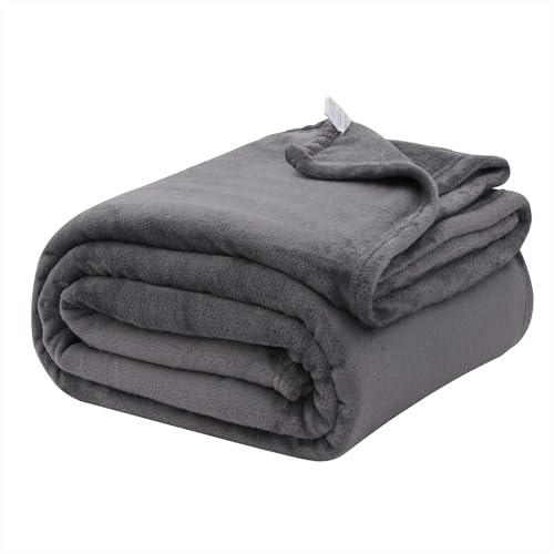 GC GAVENO CAVAILIA Flannel Fleece Fluffy Throw Blanket, Soft Warm Large Fleece Throws For Bed Sofa Couch Chair & Settee Lightweight Plain Bed Travel Blanket, 200x240 Cm, Charcoal