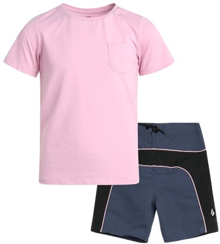 Volcom Jungen Badebekleidung Set 2-teilig Kurzarm T-Shirt und Boardshorts Stilvolle Strandkleidung Set für Jungen (Größen 2T-7), Rosa, 5