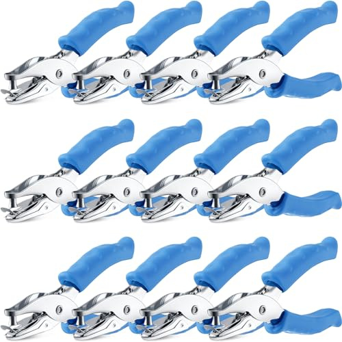 Chumia 12 Pieces Single Hole Punch Handheld 1/4 Inch Hole Paper Punch with Grip Handles Circle Single Shape Puncher for Craft Paper Greeting Cards Scrapbook Notebook(Blue)