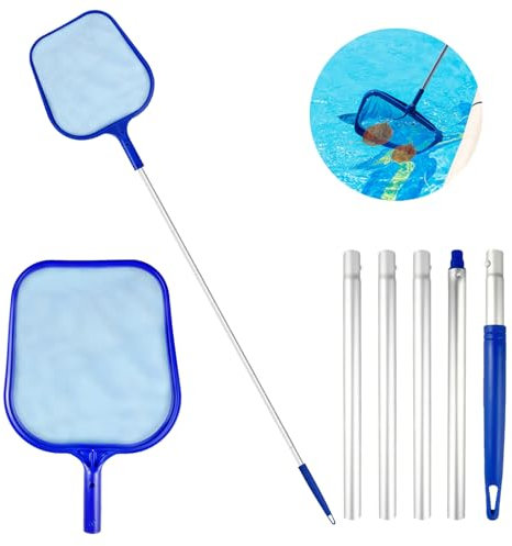 TKGEOUE Épuisette Piscine Épuisette Surface Filet de Fond Piscine épuisettes de Surface pour Piscine avec 5 tiges télescopiques, pour Kit Nettoyage Professional pour à La Piscine,Aux Bassins