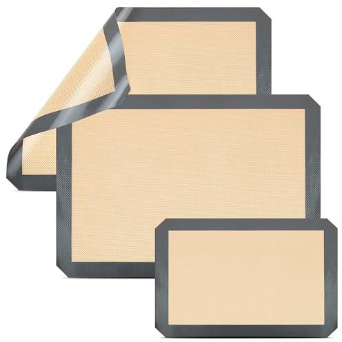 3 Pcs Silicone Baking Mat - Non-Stick Silicone Baking Mats Cookie Sheet with Reinforced Edges, Dishwasher Safe, Heat-Resistant - Uniform Heating & Easy Baking for Macarons, Cookie Dough, Roasts, Pizza