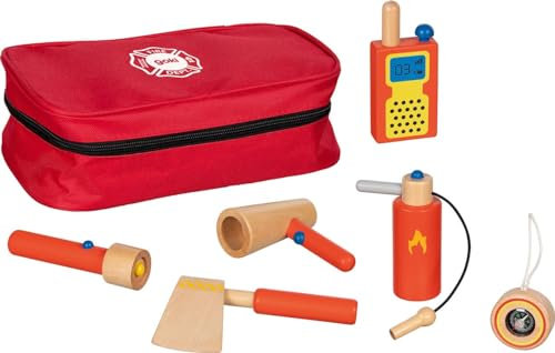 goki 51474 - Feuerwehr-Einsatztasche Holz, komplettes Spielset, nachhaltiges Holzspielzeug, 7-teilig, ab 3 Jahre