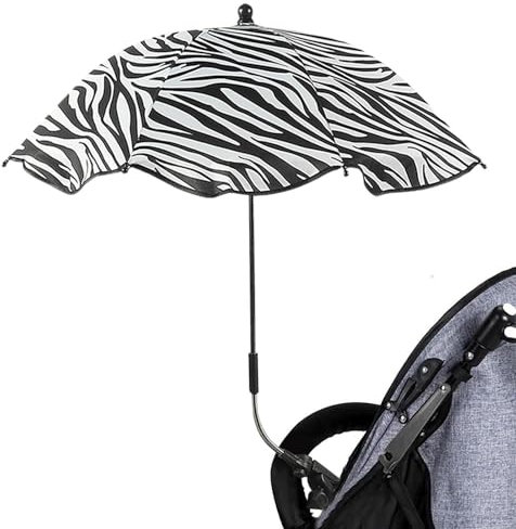 Kinderwagen-Regenschirm, 360° UV-Schutz, Kinderwagen-Regenschirm, mit verstellbarer Klemme, universeller Baby-Sonnenschirm, wasserdichter Baby-Sonnenschirm für Kinderwagen, Pushachair, Zebramuster