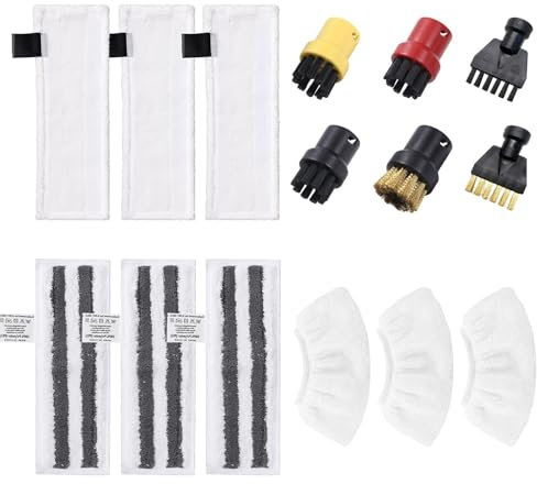 15 Stück Dampfreiniger Zubehör Set Kompatibel für Kärcher Dampfreiniger EasyFix SC 2, SC 3, SC 4, SC 5, 3 Bodentuchset + 3 Schleif Bodentücher + 3 Handdüse Überzugsset + 4 Rundbürsten + 2 Flachbürsten