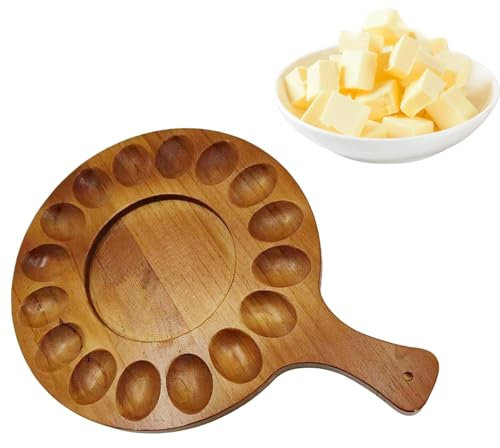 Plateau à œufs farcis - Assiette ronde en bois avec poignée | Plateau de service à 16 trous, assiette à œufs réversible pour charcuterie, œufs farcis, fromage et charcuterie