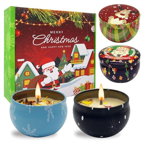Velas Perfumadas Navidad, Velas Aromáticas, Juegos Velas Aromáticas de Regalo, 4 Piezas Velas Perfumadas Juego, para Cumpleaños, Día de la Madre, Navidad, Regalos Mujer