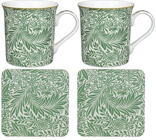 The Leonardo Collection Larkspur Mug & Coaster Set | Lovely Gifts for Women & Men | Designed by William Morris | Coasters Set for All Modern Kitchen & Offices