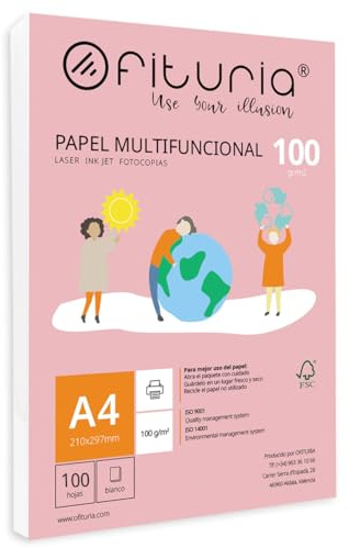 Risma di carta A4 de 100gr con 100 fogli bianchi, carta per stampante multifunzionale ideale per uso scolastico e ambienti lavorativi. Perfetta per stampanti laser, iniezione o fotocopiatr – Ofituria