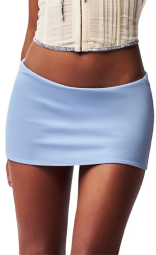 Women Micro Mini Skirt Sexy Solid Color Low Waist Slim Fit Pencil Skirt Stretchy Tight Short Skirt for Club Night Out (D-Blue, L)