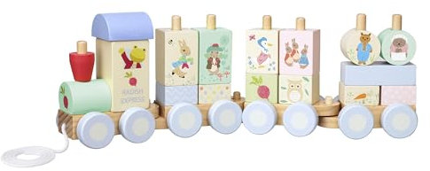 Peter Rabbit Wooden Pull-Along Train Puzzle, Educational Toy with Character Blocks, Beatrix Potter Classic Design