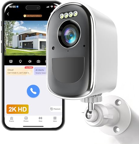 PHANSATIM Caméras de sécurité sans Fil pour l'extérieur avec détection de Mouvement, Vision Nocturne 2K, caméra extérieure pour la sécurité à Domicile (Camera Surveillance sur Batteries)