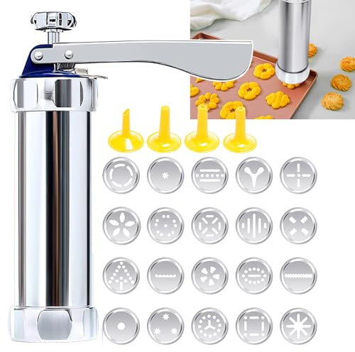 Prensa De Galletas De Aleación De Aluminio Con 20 Discos Y 4 Boquillas Para Glaseado. Mango De Acero Inoxidable. Fácil De Usar. Ideal Para Hornear, Decorar Postres Y Pasteles.,A