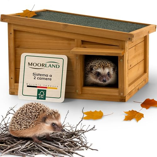 Moorland Casa de hibernación para erizos – Refugio Invierno FSC 45×41 cm, con Suelo, Entrada laberíntica ventilada, Techo extraíble, Resistente a la Intemperie para jardín