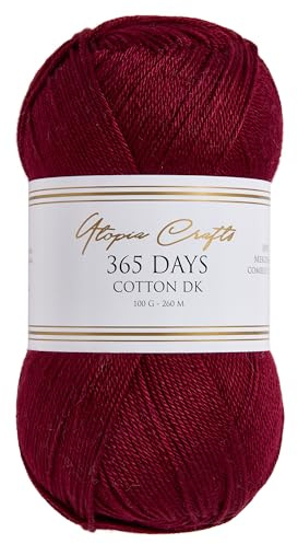 Utopia Crafts Filato DK in cotone pettinato mercerizzato, 365 giorni, per lavorare a maglia e uncinetto (bordeaux, 100 g)