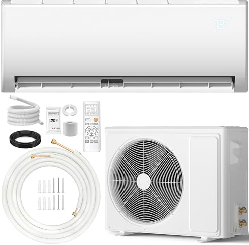 9000 BTU Mini Split Air Conditioner ＆ Heat Pump, 115V Wall Mount Ductless Inverter AC/Heating System - 19 SEER2, Ultra Quiet, Suitable for 500 Sq.Ft, Installation Kits