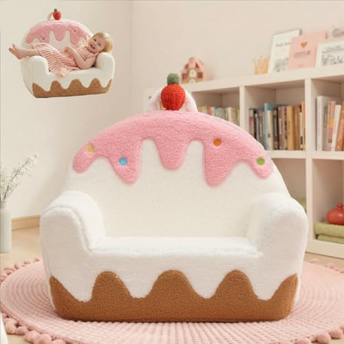 OUOZZZ Poltroncina per bambini 1-3 anni, poltrona bambini in sherpa morbido, mini divano gelato bianco per cameretta