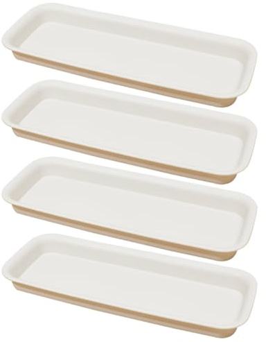 Ciieeo Bandeja Rectangular para Macetas 34x14 Cm Beige 4 Piezas Plato de Drenaje para Plantas Interior Jardín Bonsáis Bandeja de Plástico Antideslizante para Plantas